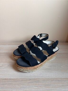 Marc Fisher Black Scalloped Platform Sandals